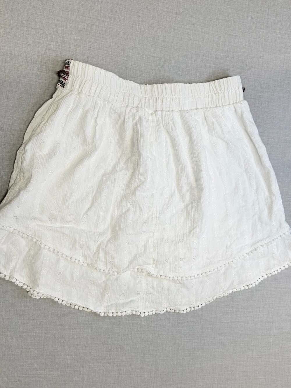 Lee Cooper White Boho Mini Skirt with Embroidered Waistband and Tassel Belt - Picture 5 of 5